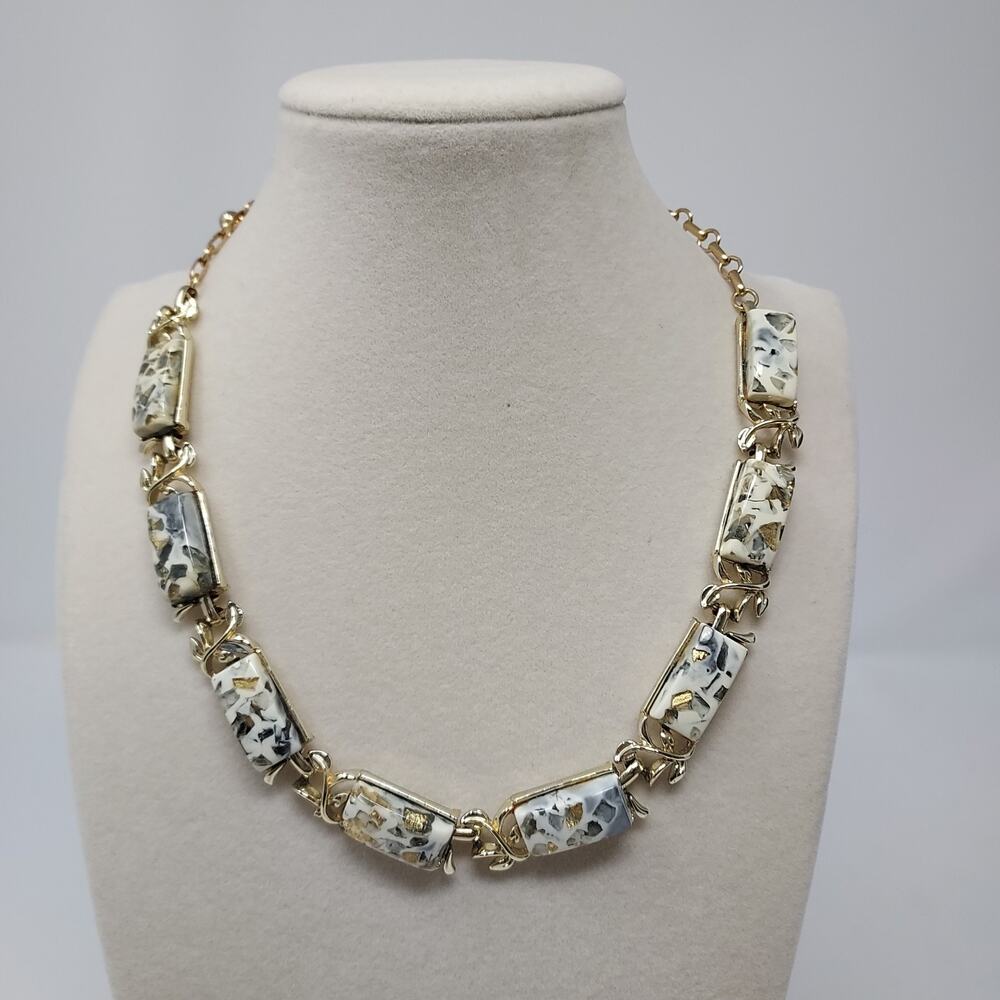 Vintage Coro Lucite Confetti Gold Flecks Choker Necklace 16" Signed Retro MCM